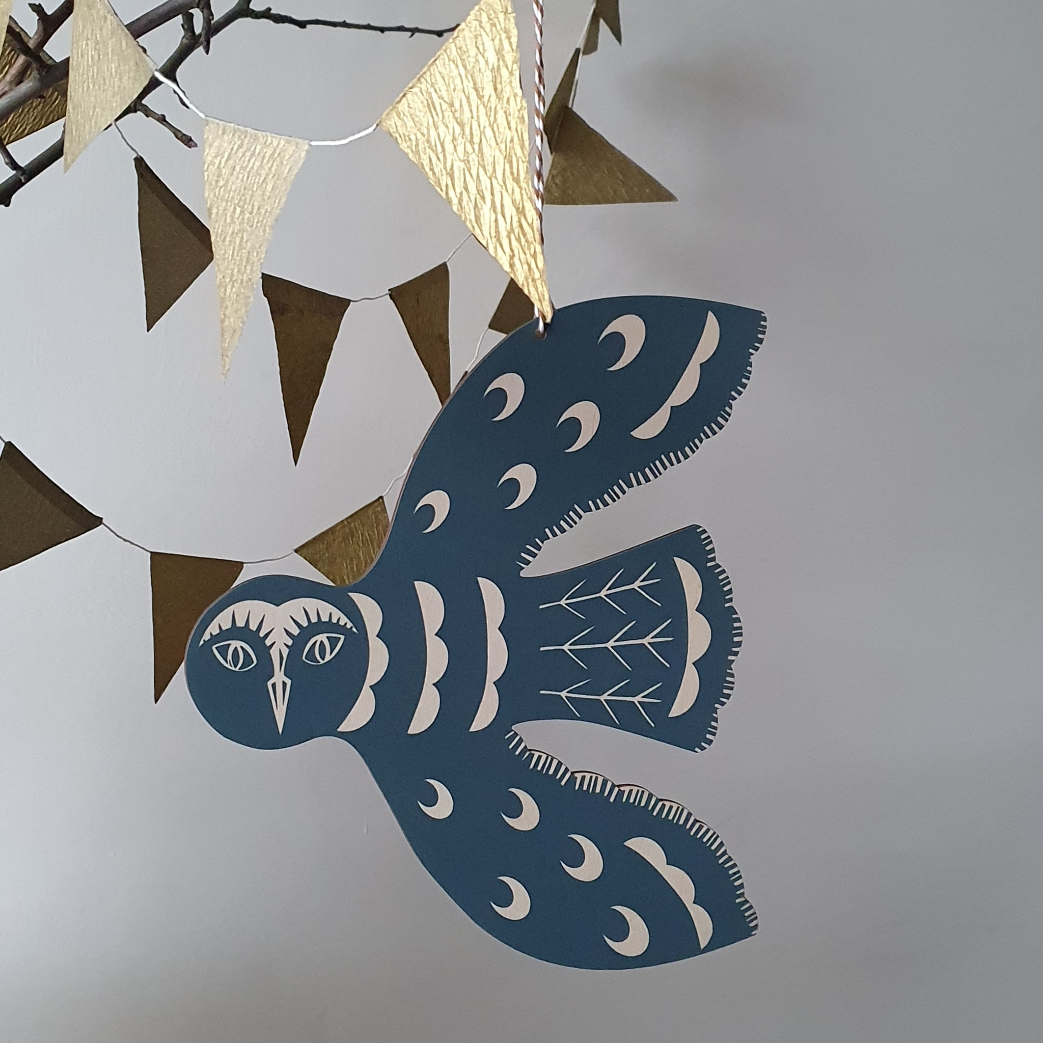 Solstice owl decorations - large and small